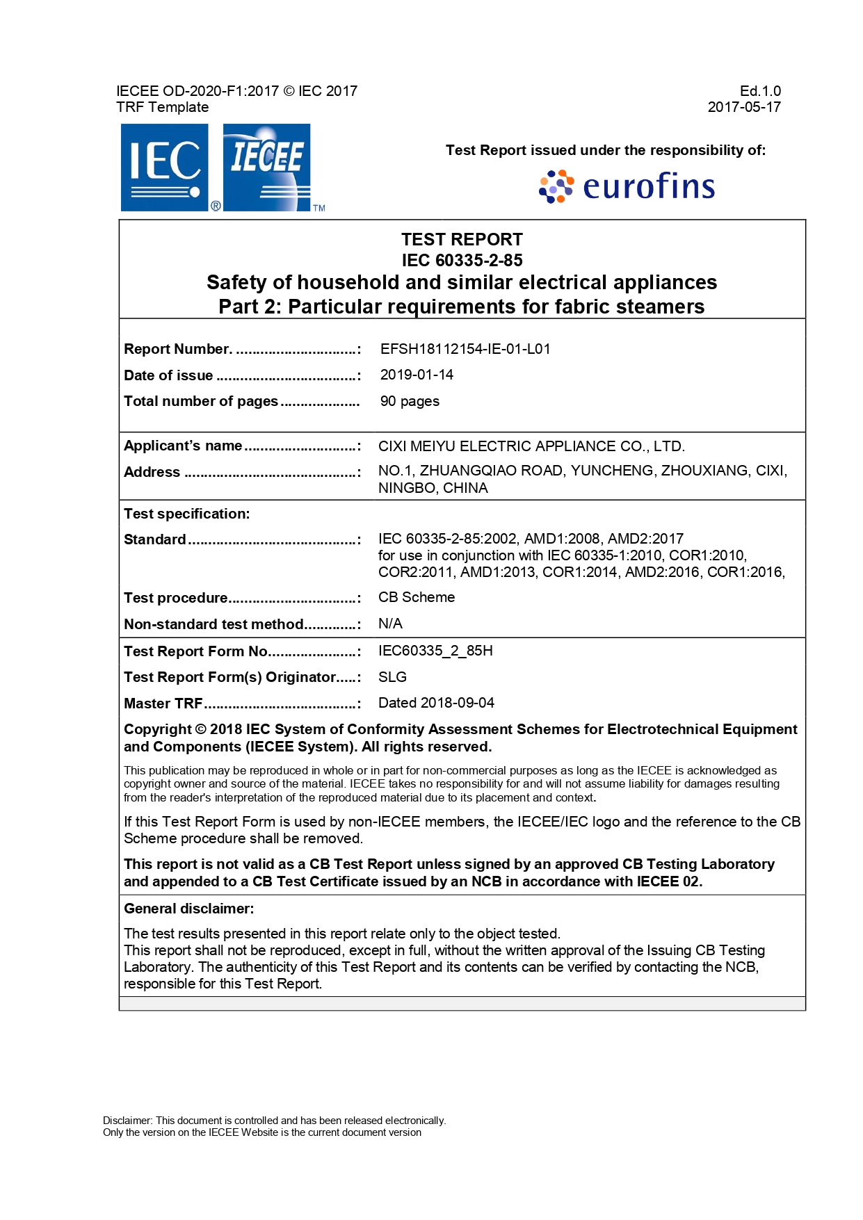 Izvirno poročilo CB EFSH18112154